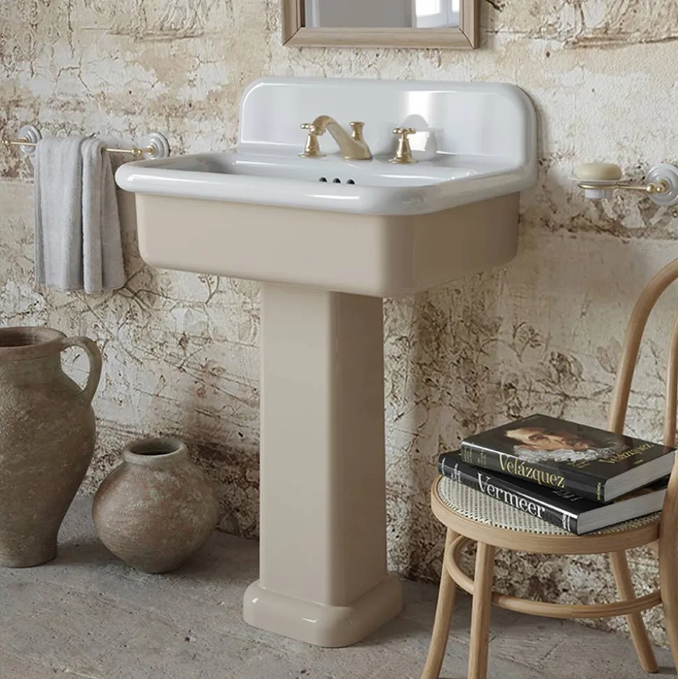 Lavabo per il Bagno Forma Rettangolare in Ceramica con Colonna - Noah
