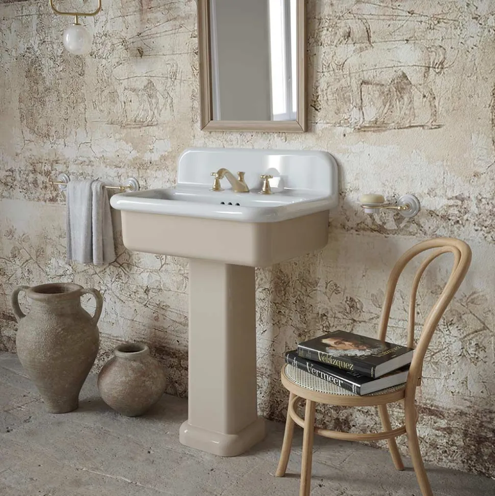 Lavabo per il Bagno Forma Rettangolare in Ceramica con Colonna - Noah