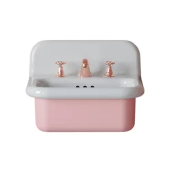 Lavabo per il Bagno Sospeso e in Ceramica Color Bianco e Rosa Confetto - Manila