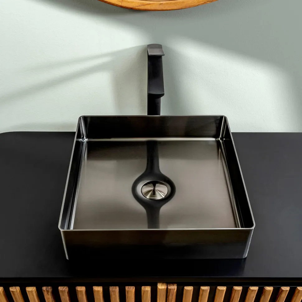 Lavabo Quadrato da Appoggio in Acciaio Inox in Diverse Finiture - Calendula