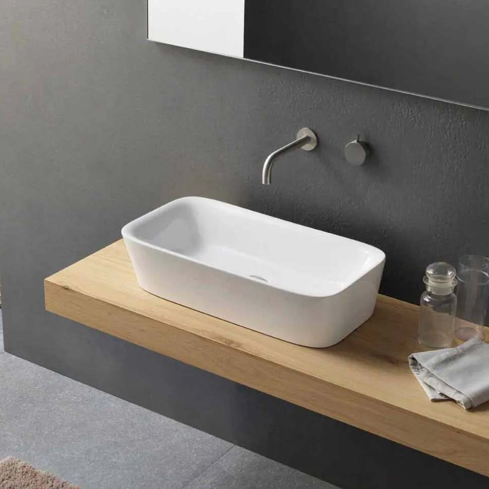 Lavabo Rettangolare Moderno in Ceramica di Design da Appoggio - Lipperialav1