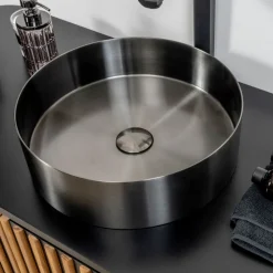 Lavabo Rotondo da Appoggio in Acciaio Inox in Diverse Finiture - Fiordaliso