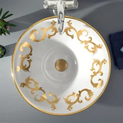 Lavabo Semincasso con Decori Blu Cobalto e Oro o Oro Made in Italy - Capatosta