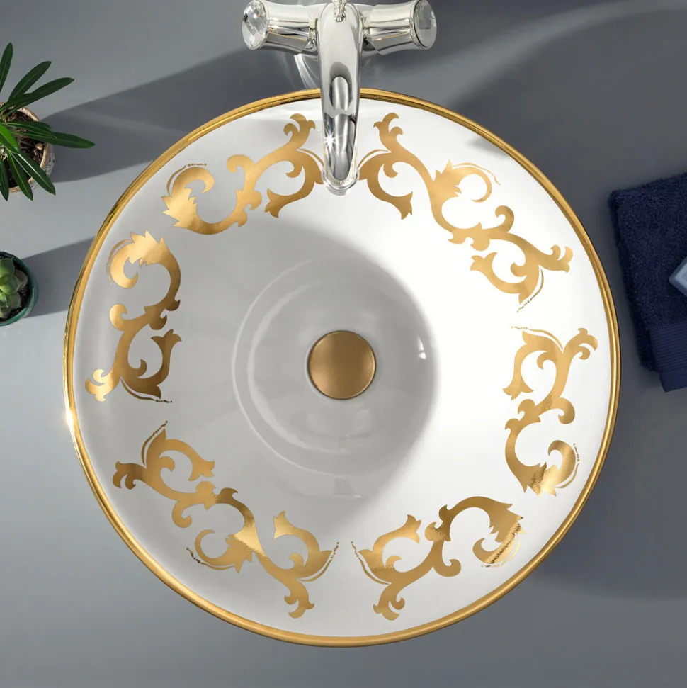 Lavabo Semincasso con Decori Blu Cobalto e Oro o Oro Made in Italy - Capatosta