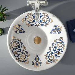 Lavabo Semincasso con Decori Blu Cobalto e Oro o Oro Made in Italy - Capatosta