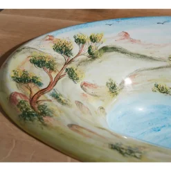 Lavabo Semincasso in Fire Clay con Paesaggio di Deruta Made in Italy - Principe