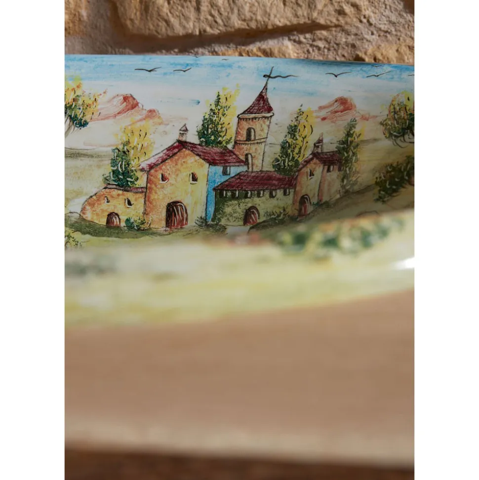 Lavabo Semincasso in Fire Clay con Paesaggio di Deruta Made in Italy - Principe