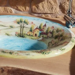 Lavabo Semincasso in Fire Clay con Paesaggio di Deruta Made in Italy - Principe