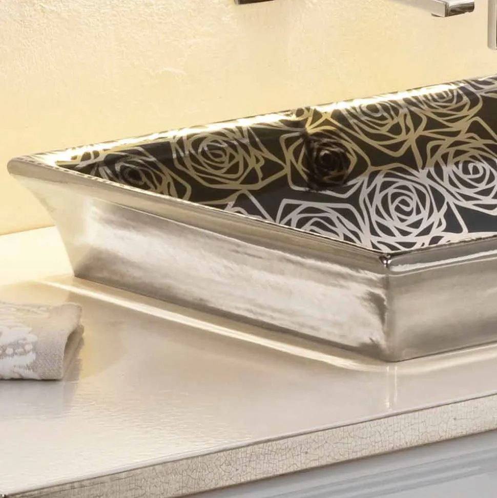 Lavabo semincasso in fire clay moderno decorato a mano in Italia,Guido