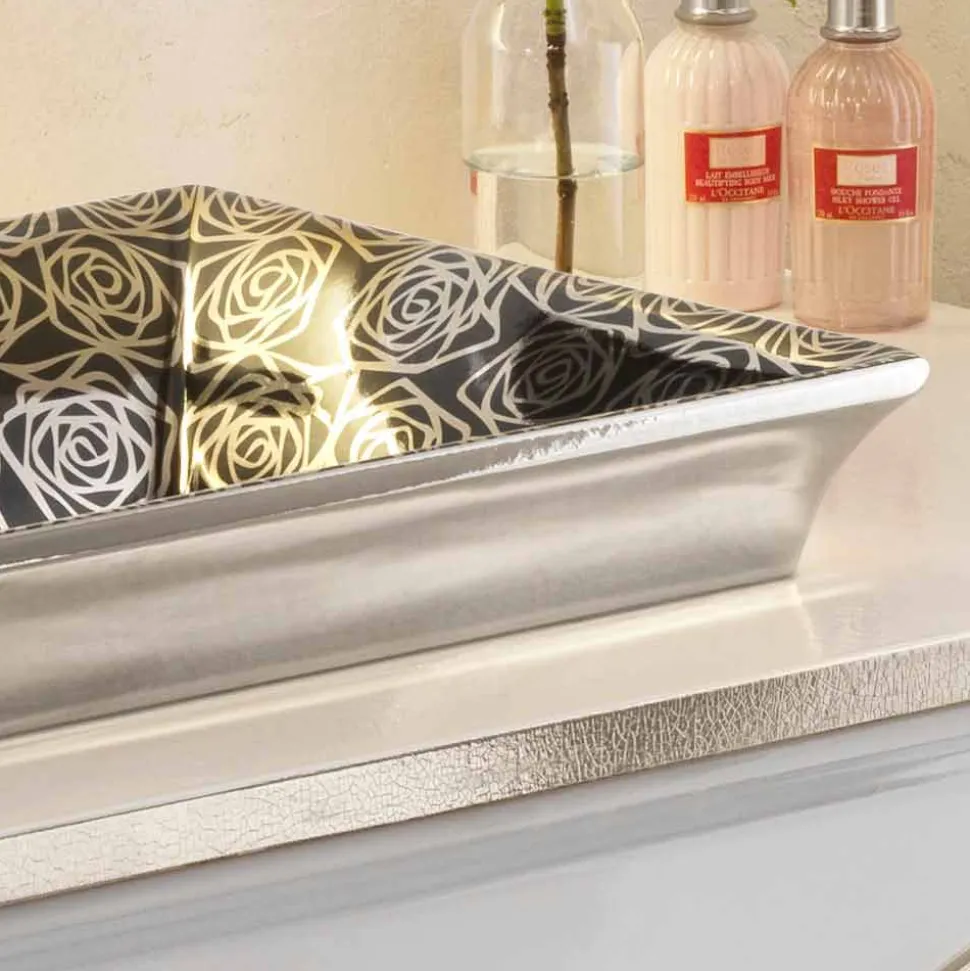 Lavabo semincasso in fire clay moderno decorato a mano in Italia,Guido