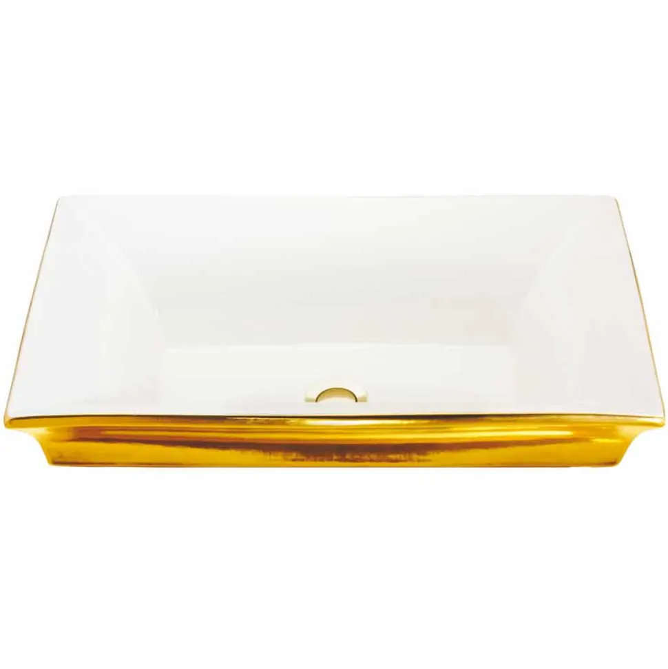 Lavabo semincasso moderno in fire clay e oro made in Italy, Guido