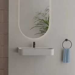 Lavabo Sospeso in Ceramica con Porta Asciugamani Opzionale Made in Italy - Graffa