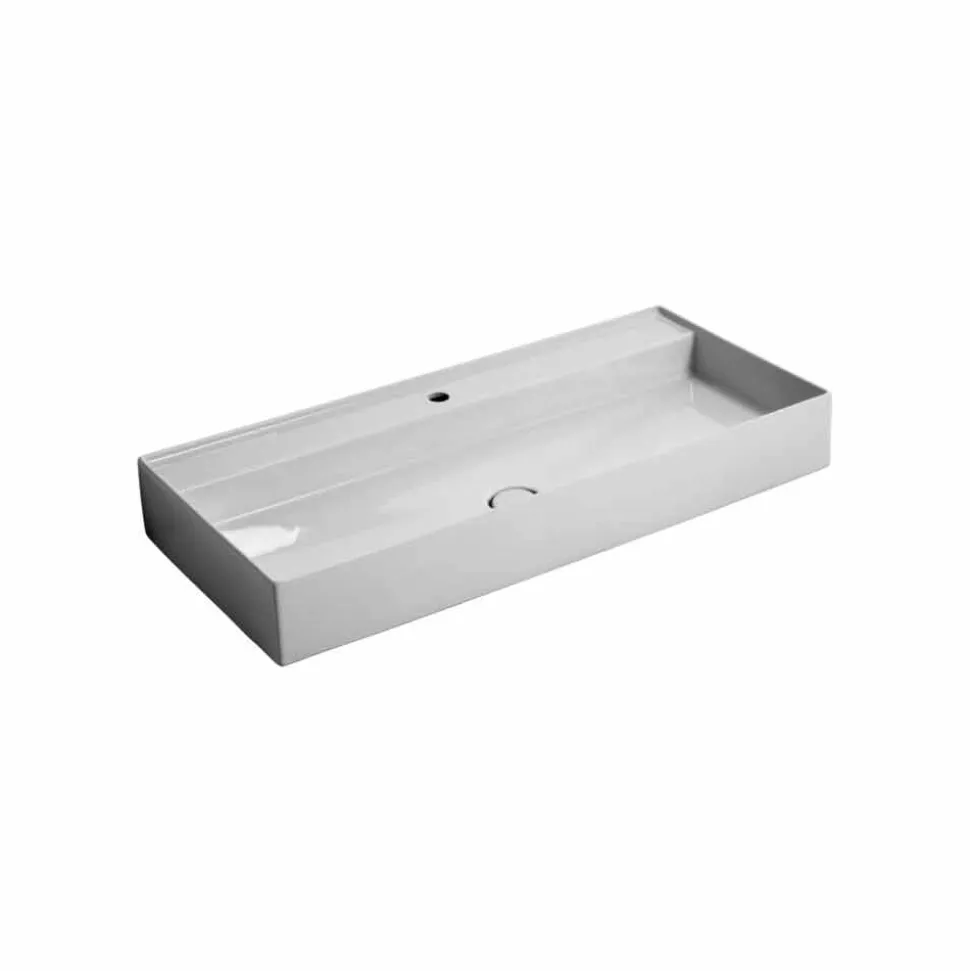 Lavabo sospeso in ceramica design moderno Sun 100x45 cm made in Italy