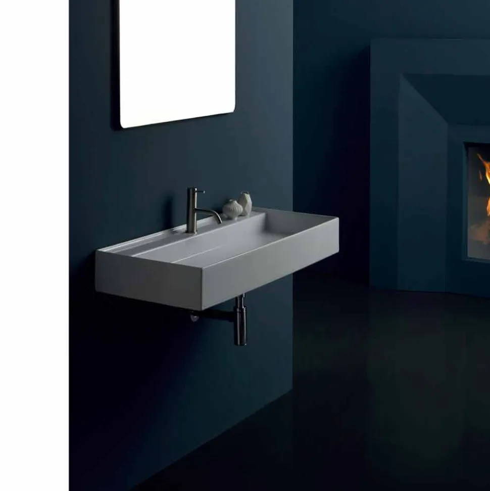Lavabo sospeso in ceramica design moderno Sun 100x45 cm made in Italy