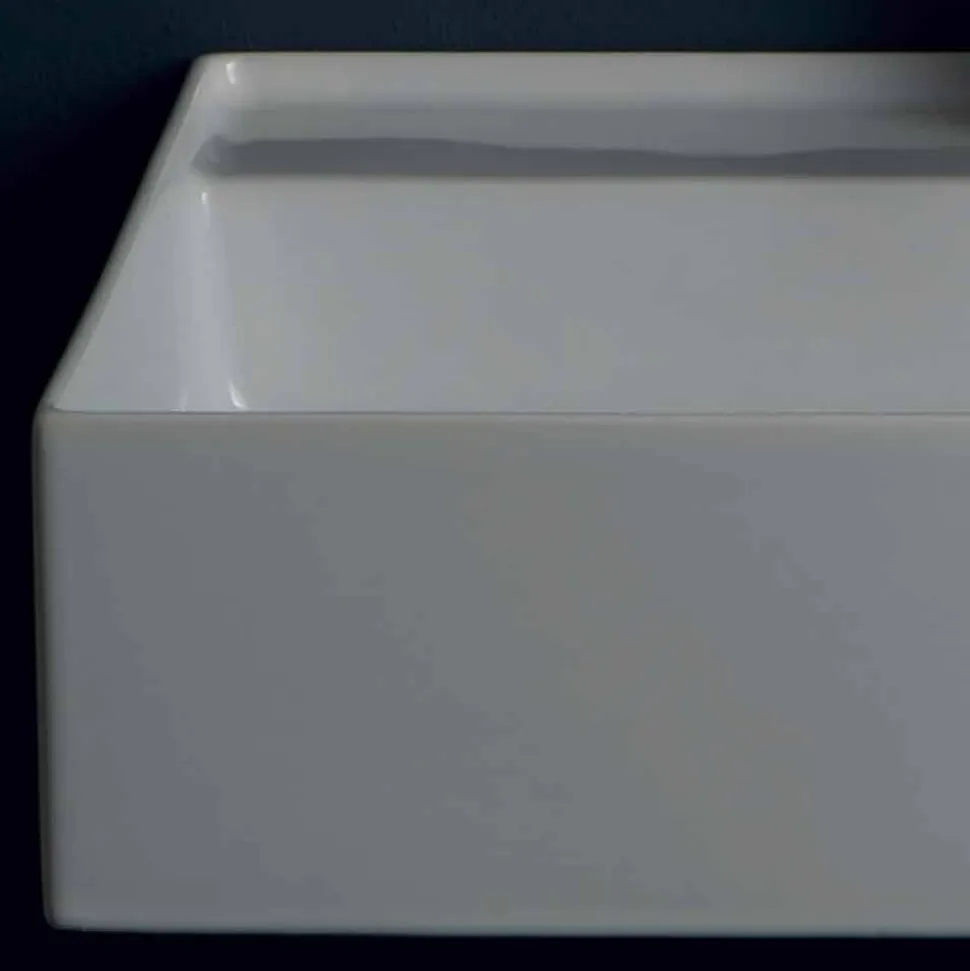 Lavabo sospeso in ceramica design moderno Sun 60x45 cm, made in Italy