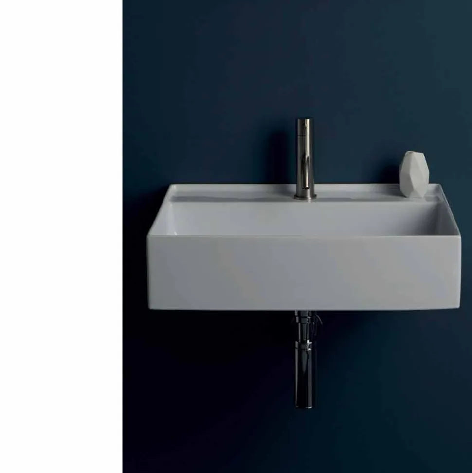 Lavabo sospeso in ceramica design moderno Sun 60x45 cm, made in Italy