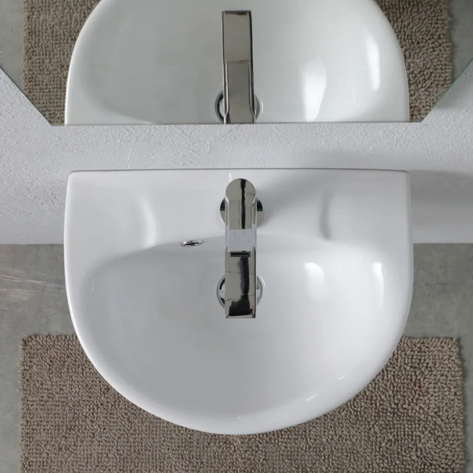 Lavabo Sospeso Monoforo in Ceramica Bianca dal Design Classico - Silice