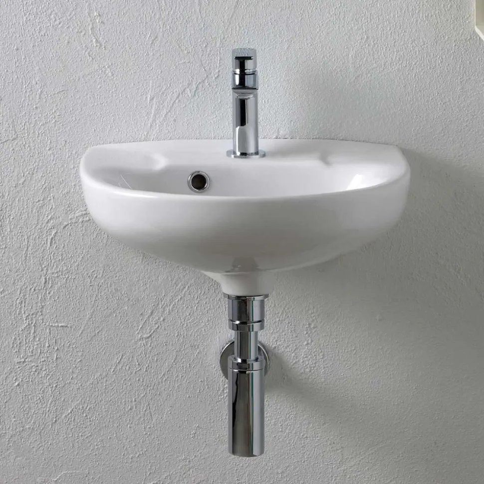 Lavabo Sospeso Monoforo in Ceramica Bianca dal Design Classico - Silice