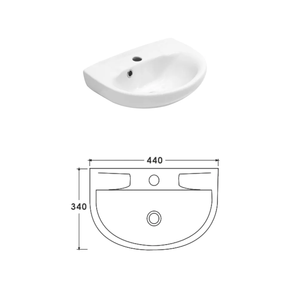 Lavabo Sospeso Monoforo in Ceramica Bianca dal Design Classico - Silice