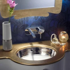 Lavabo sottopiano barocco in fire clay e platino made in Italy, Egeo