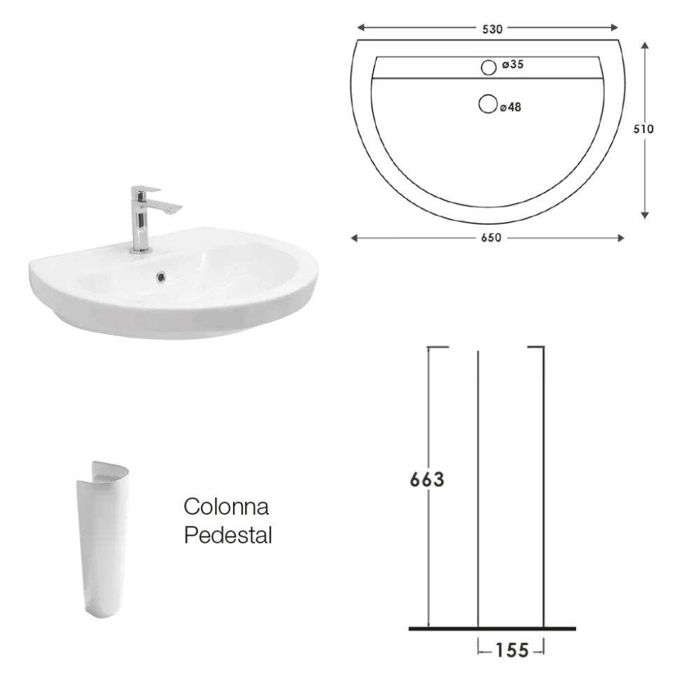 Lavabo su Colonna Monoforo in Ceramica Bianca dal Design Classico - Silice