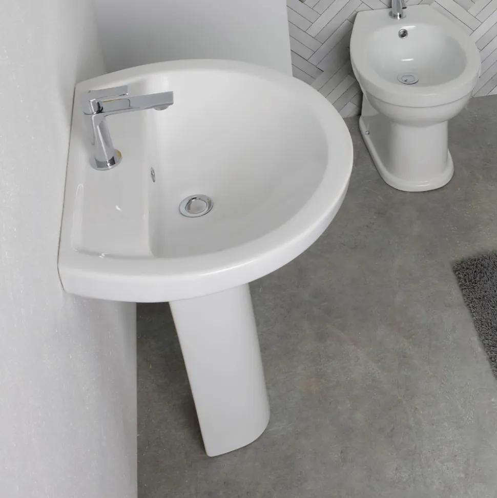 Lavabo su Colonna Monoforo in Ceramica Bianca dal Design Classico - Silice