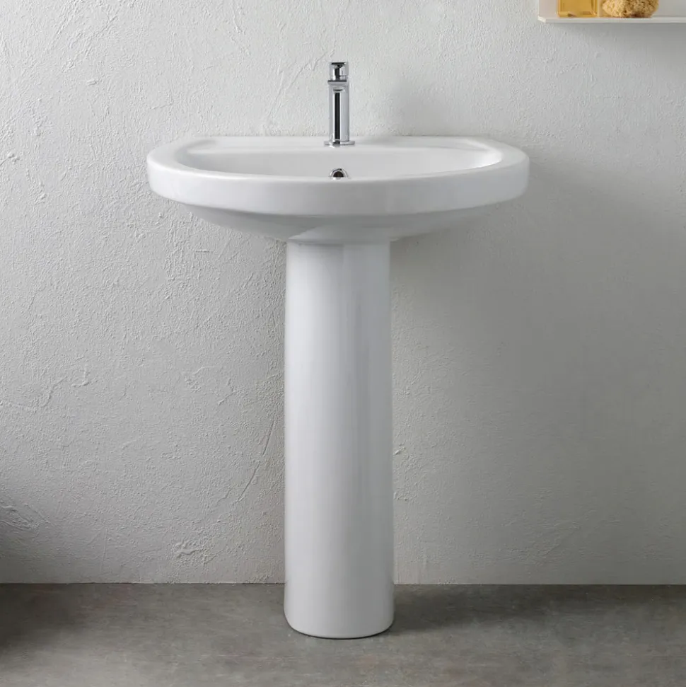 Lavabo su Colonna Monoforo in Ceramica Bianca dal Design Classico - Silice