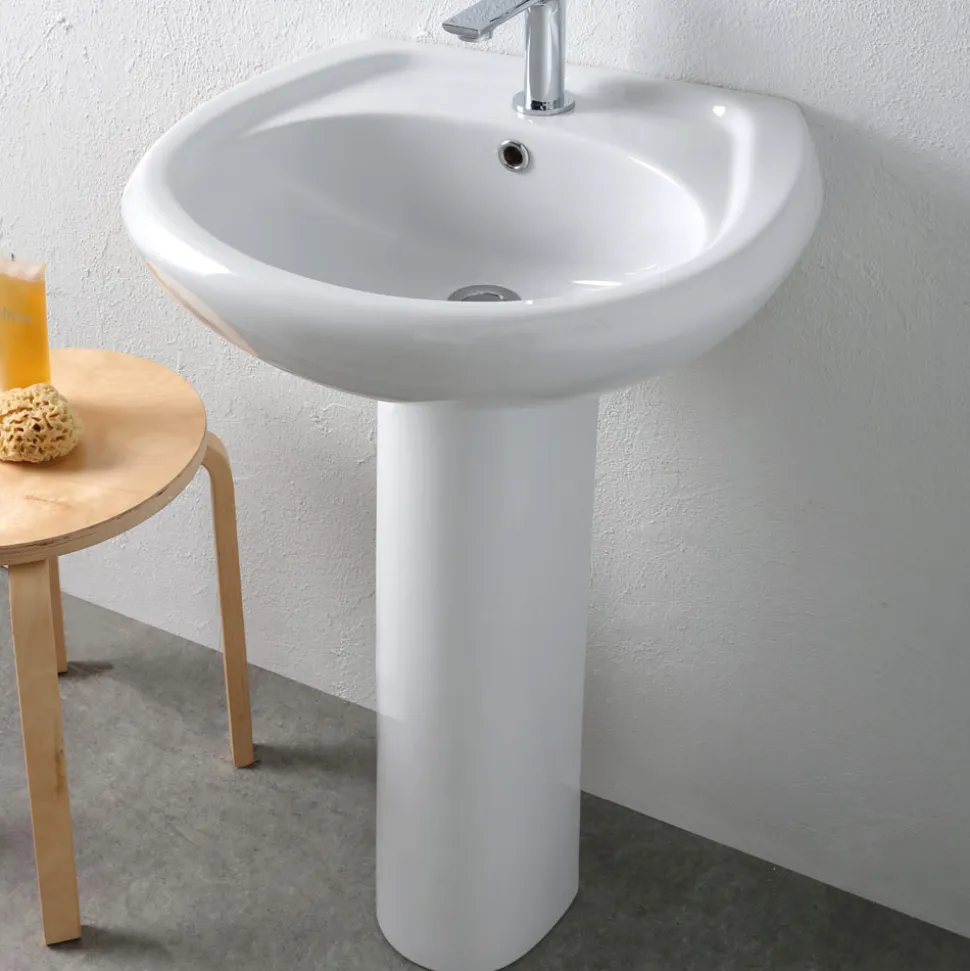Lavabo su Colonna Monoforo in Ceramica Bianca dal Design Classico - Silice