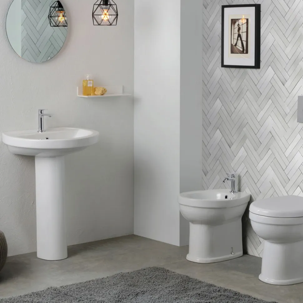 Lavabo su Colonna Monoforo in Ceramica Bianca dal Design Classico - Silice