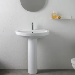 Lavabo su Colonna Monoforo in Ceramica Bianca dal Design Classico - Silice