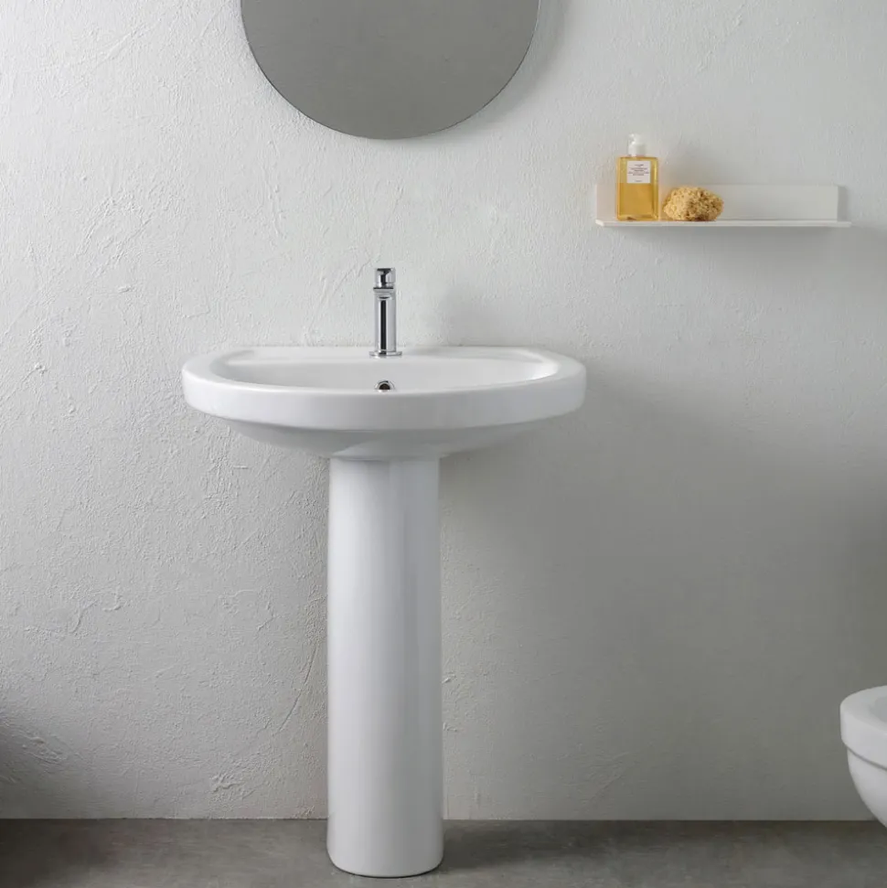 Lavabo su Colonna Monoforo in Ceramica Bianca dal Design Classico - Silice
