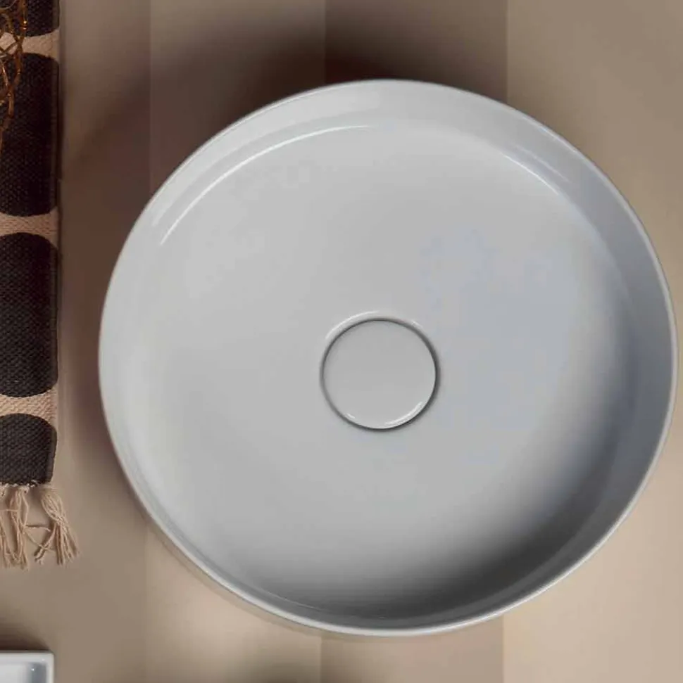 Lavabo tondo da appoggio in ceramica moderno Sun Circle diametro 40 cm