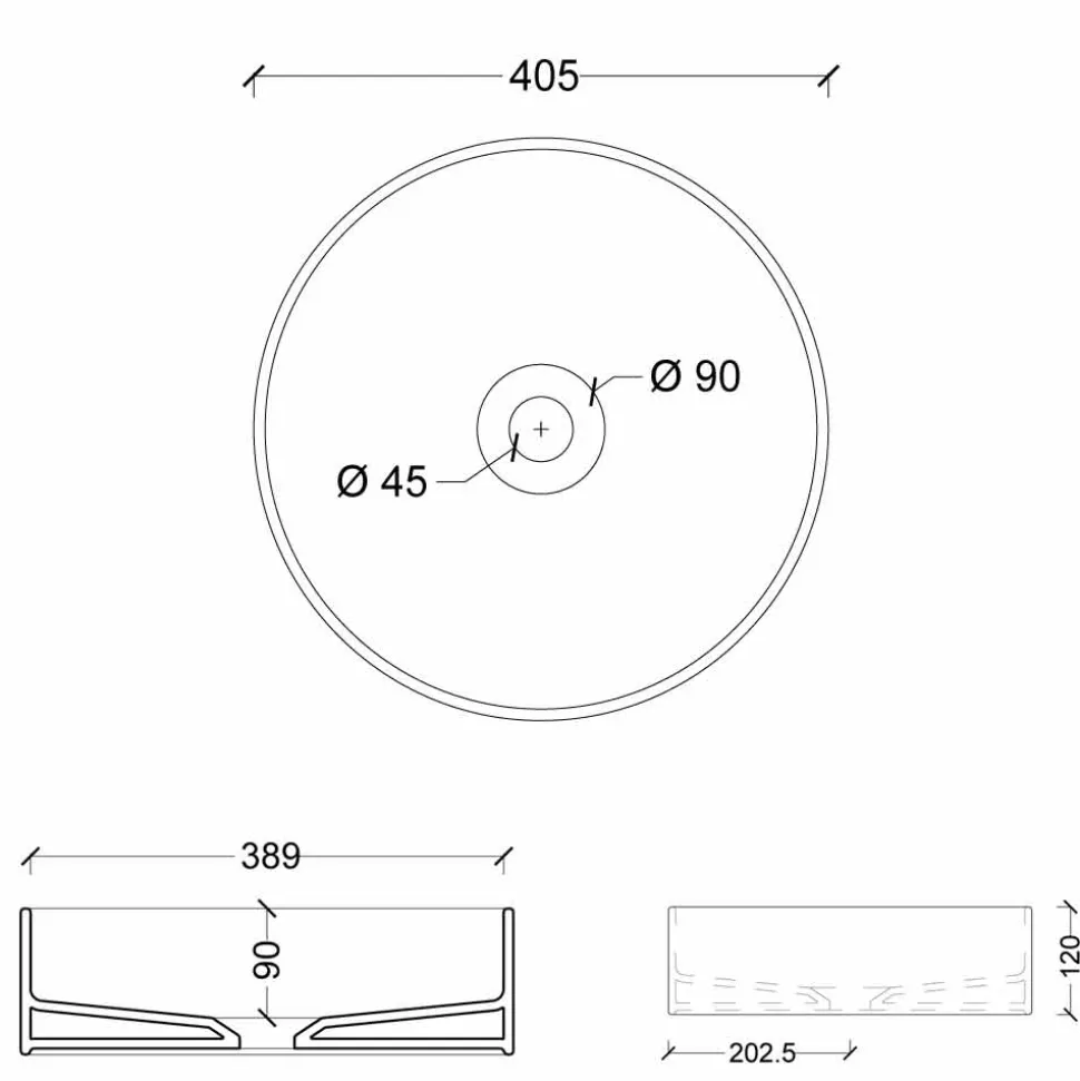 Lavabo tondo da appoggio in ceramica moderno Sun Circle diametro 40 cm