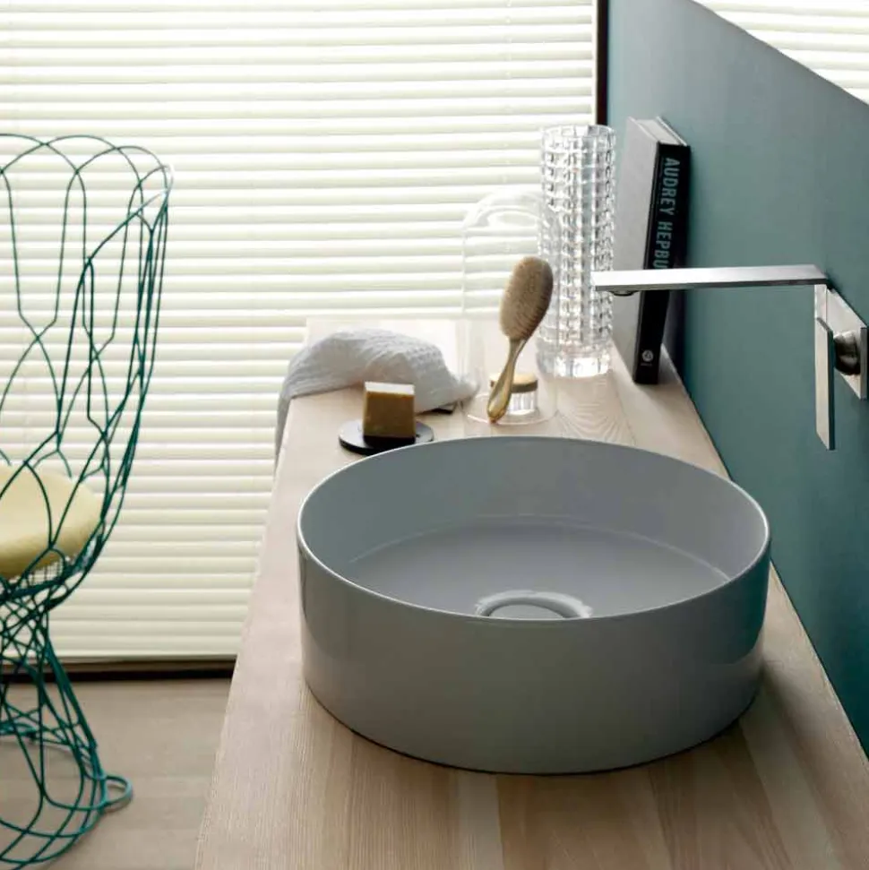 Lavabo tondo da appoggio in ceramica moderno Sun Circle diametro 40 cm