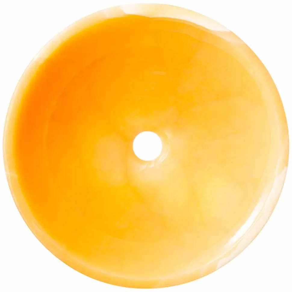 Lavabo tondo da appoggio in pietra onice arancione Aris