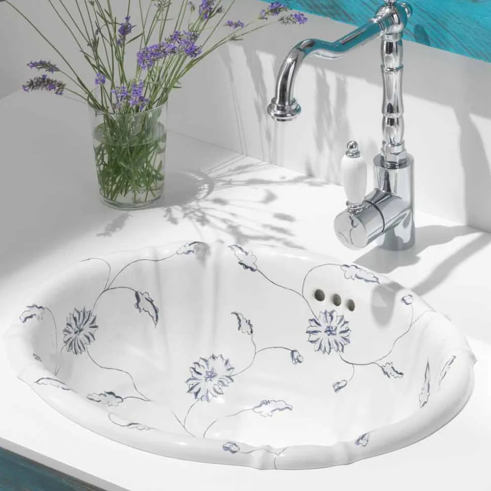 Lavabo tondo da incasso in porcellana classico made in Italy, Santiago