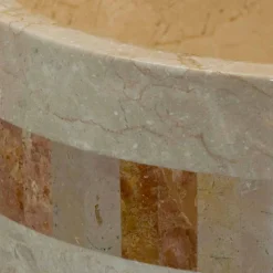Lavabo tondo di design da appoggio in pietra naturale bianca Clio