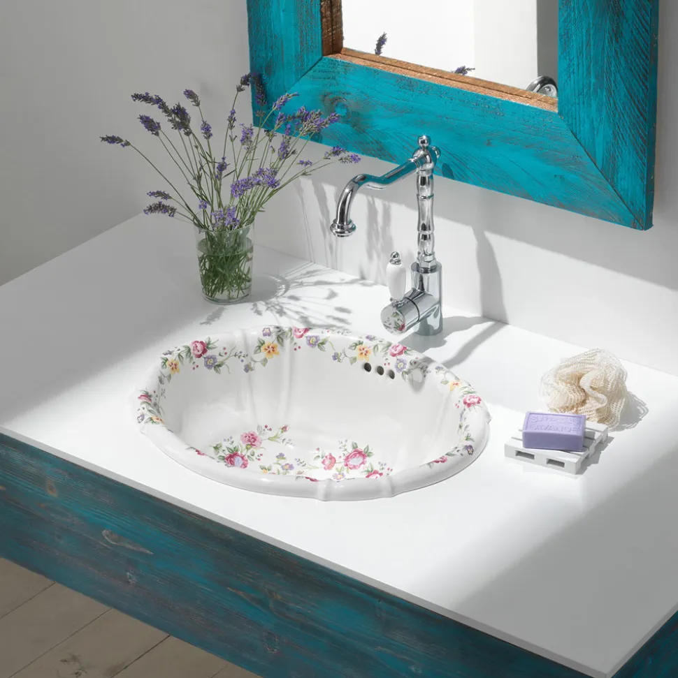 Lavabo Vintage in Porcellana Fuso a Mano con Fiori Made in Italy - Barbera