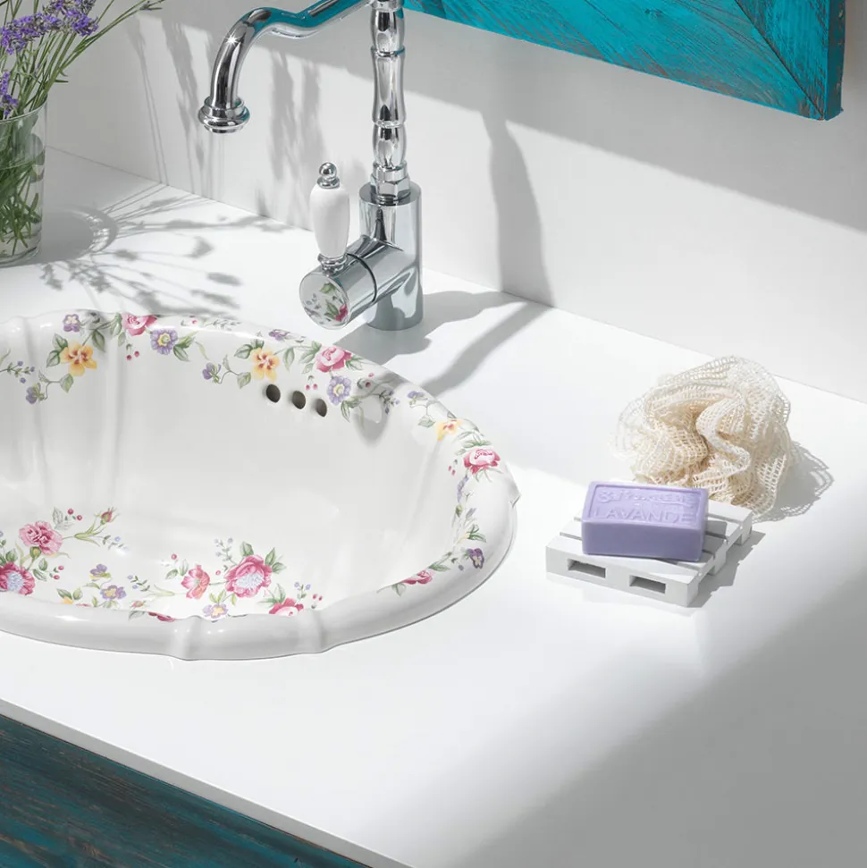 Lavabo Vintage in Porcellana Fuso a Mano con Fiori Made in Italy - Barbera