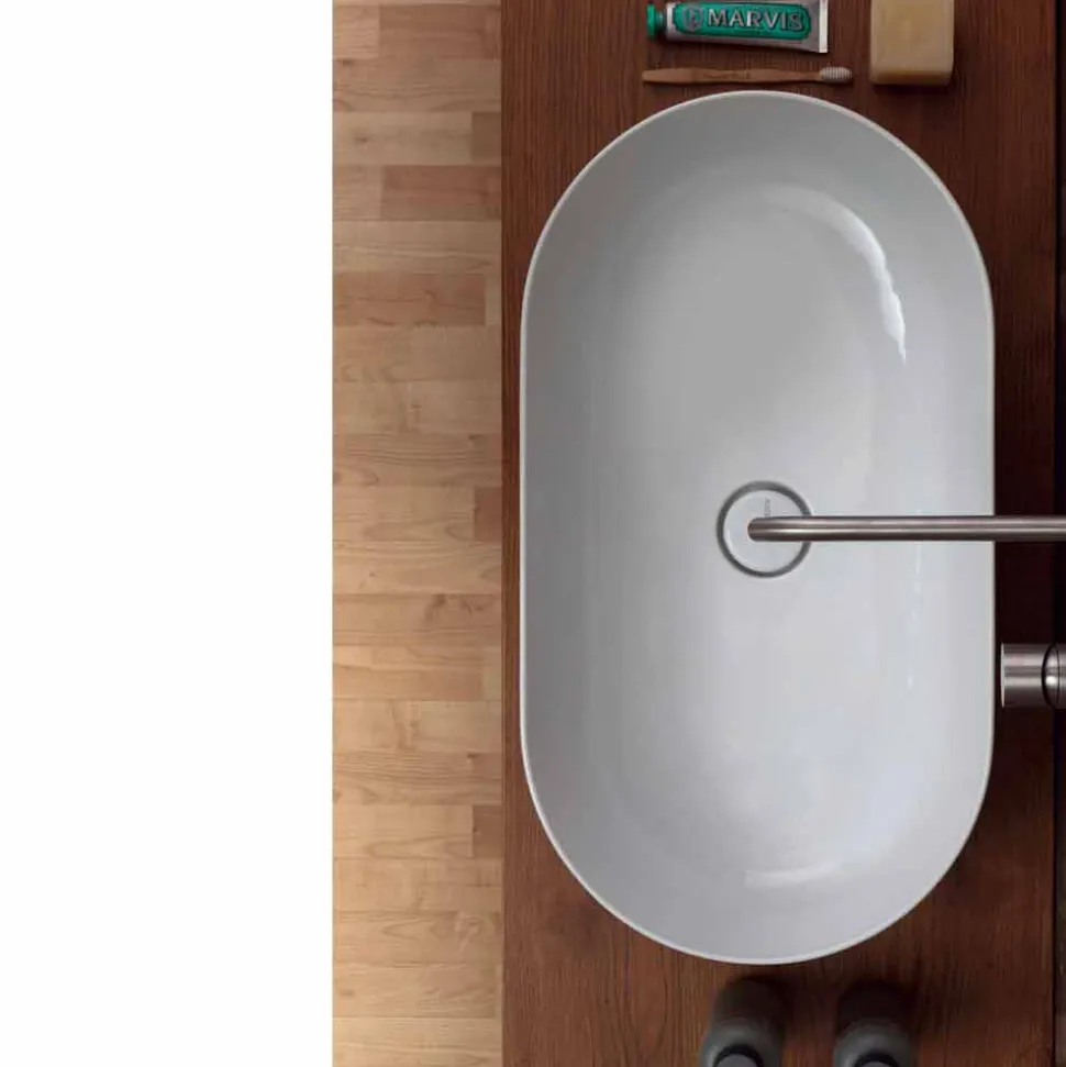 Lavabo 70x35cm da appoggio in ceramica made Italy Star, design moderno