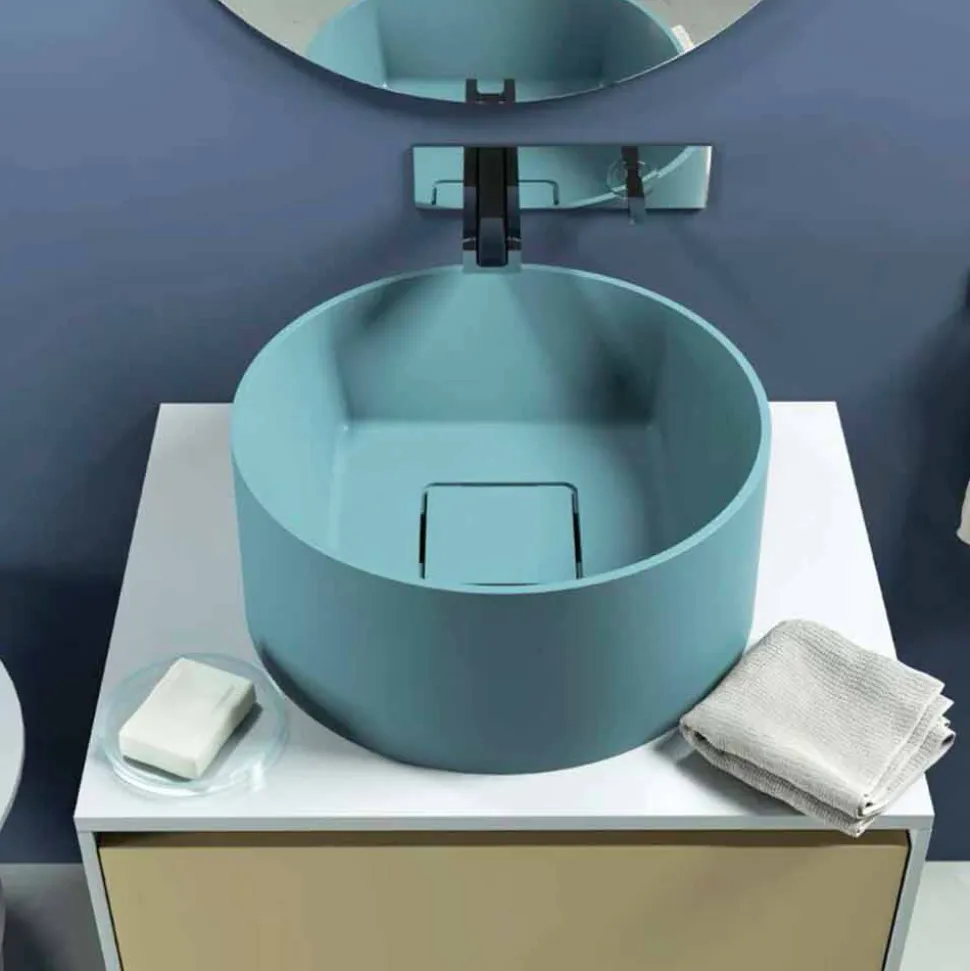 Lavandino da appoggio circolare di design prodotto in Italia, Forino
