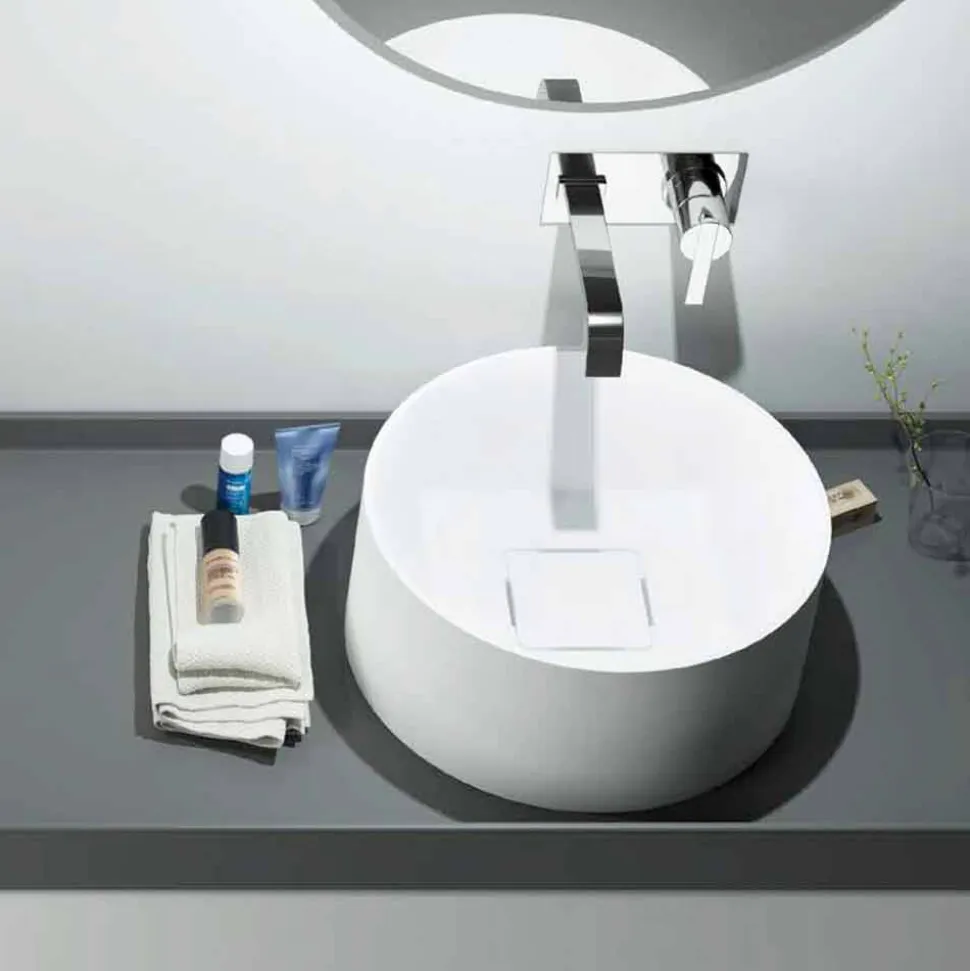 Lavandino da appoggio circolare di design prodotto in Italia, Forino