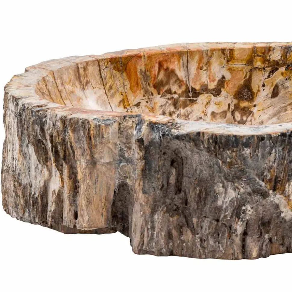 Lavandino da appoggio prodotto a mano in legno fossile, Neviglie