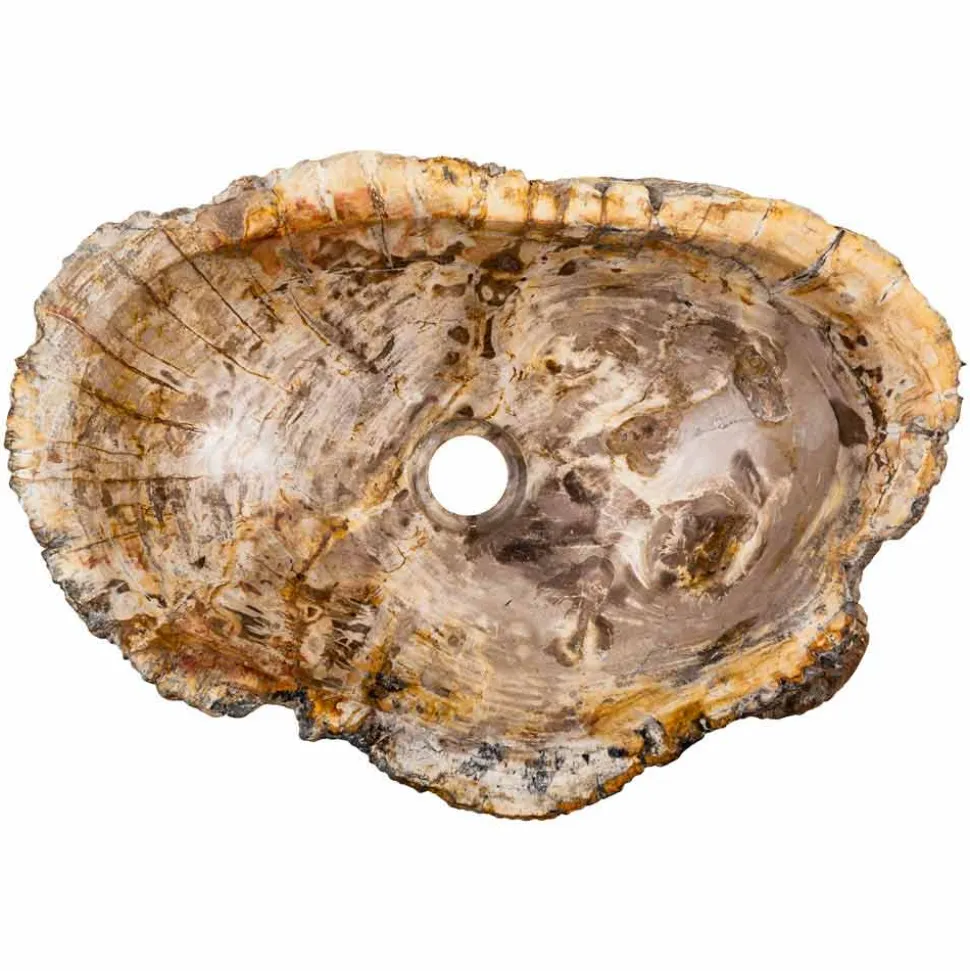 Lavandino da appoggio prodotto a mano in legno fossile, Neviglie