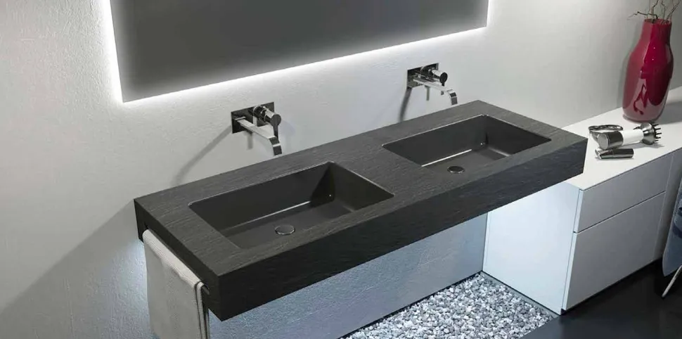 Lavandino doppio moderno sospeso in Texolid made in Italy, Rufina