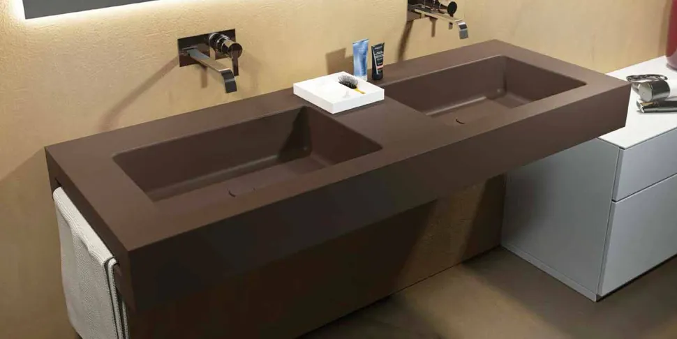 Lavandino doppio sospeso moderno in Luxolid made in Italy, Ruffano