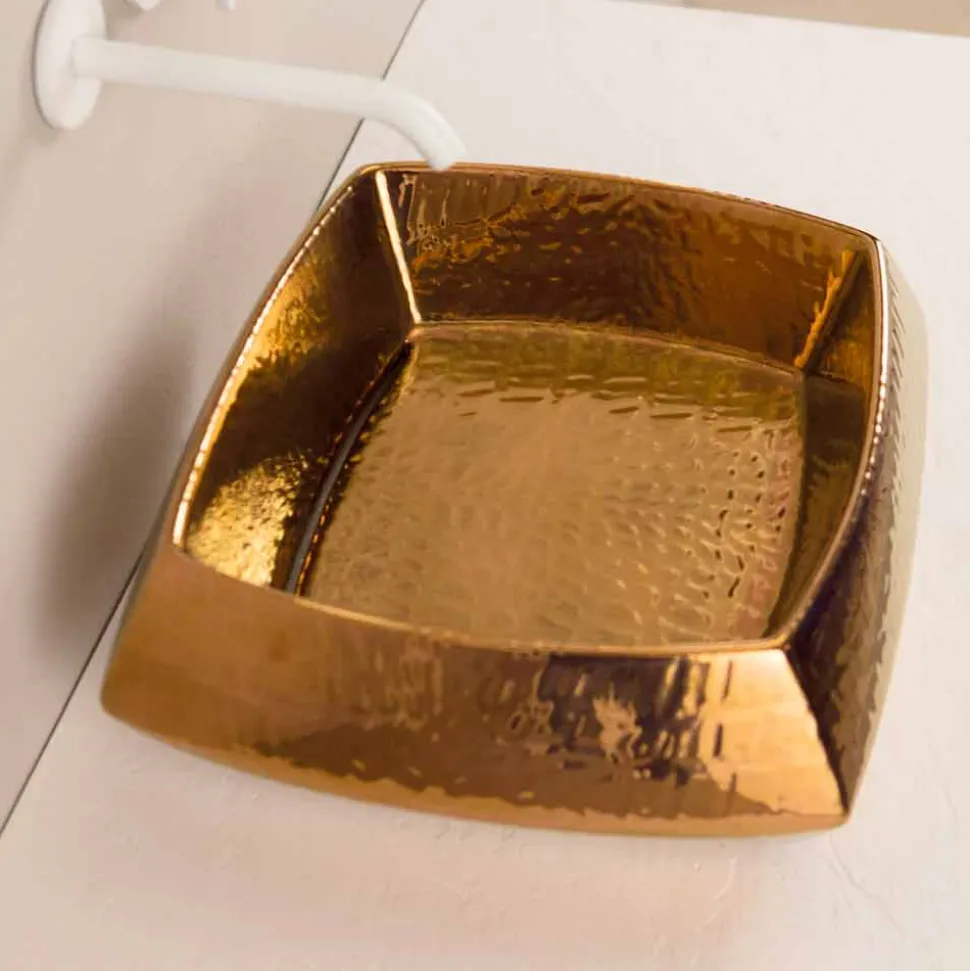 Lavavo da appoggio di design in ceramica bronzo made in Italy Simon