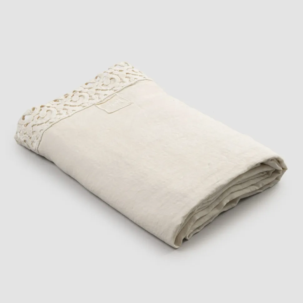 Lenzuolo Letto Matrimoniale in Lino con Pizzo Poema, 3 Finiture - Dulcis