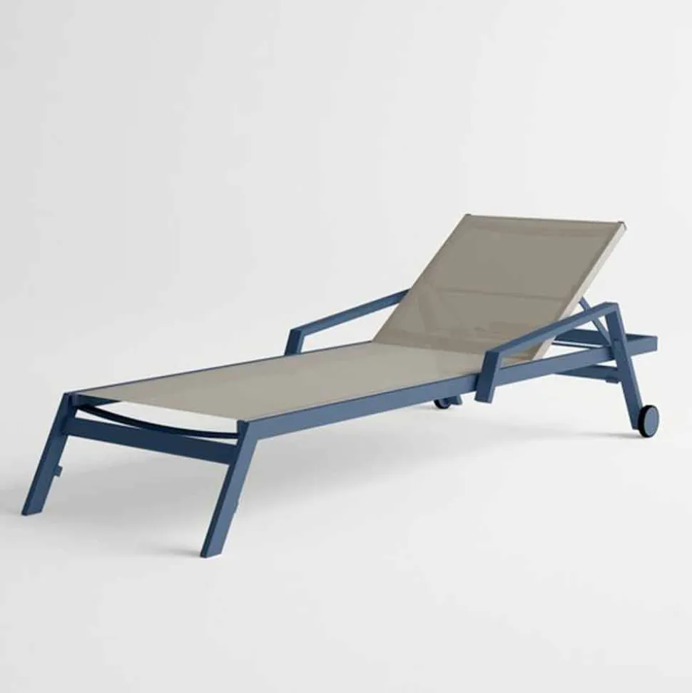 Lettino da Esterno in Alluminio con Ruote e Braccioli Design Moderno- Carmine
