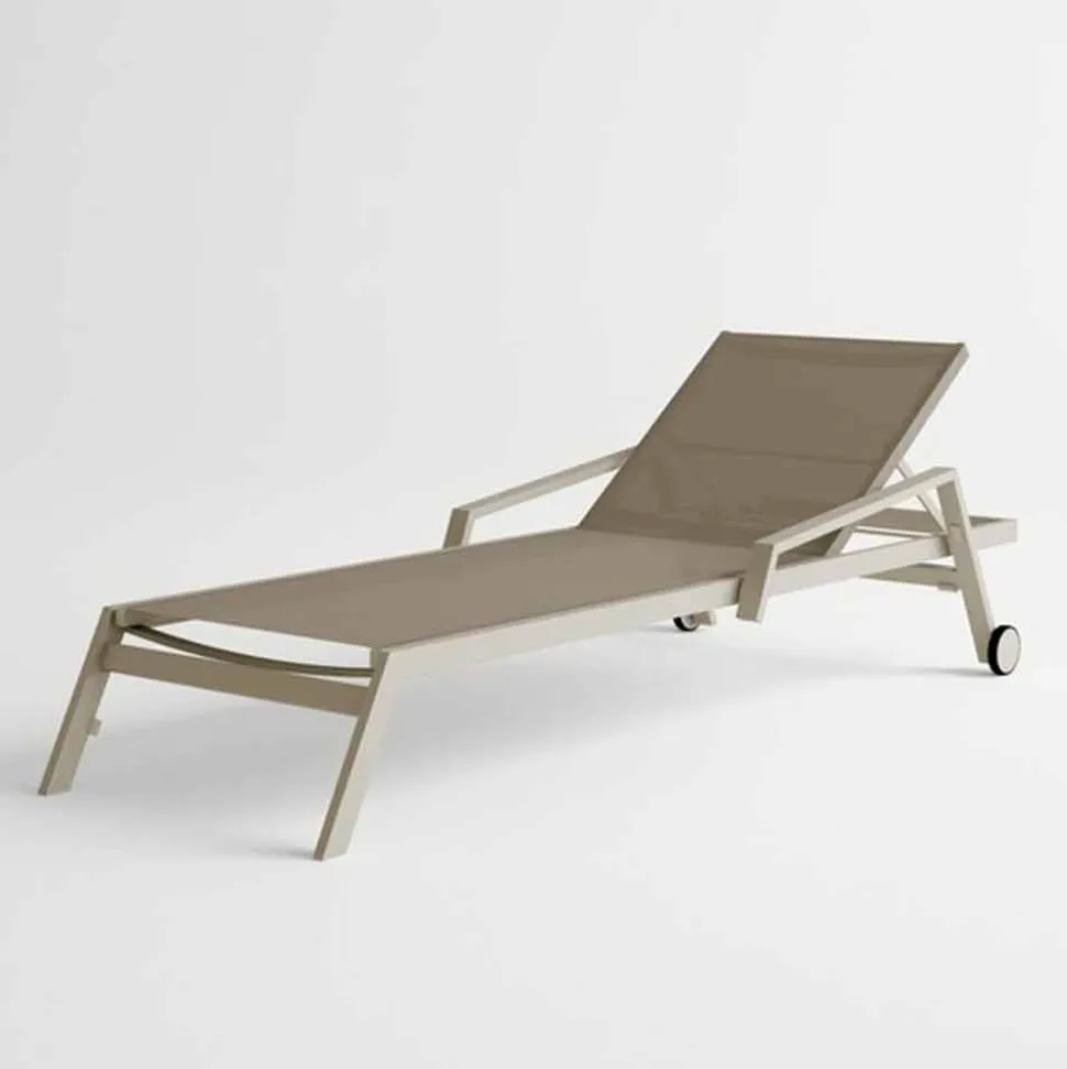 Lettino da Esterno in Alluminio con Ruote e Braccioli Design Moderno- Carmine